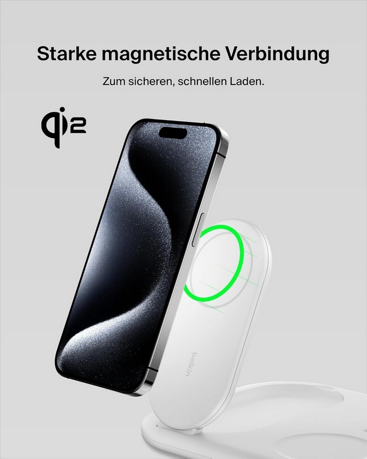 为果粉:贝尔金发布三合一无线充电底座,支持 Qi 2 和 MagSafe 无线充电技术